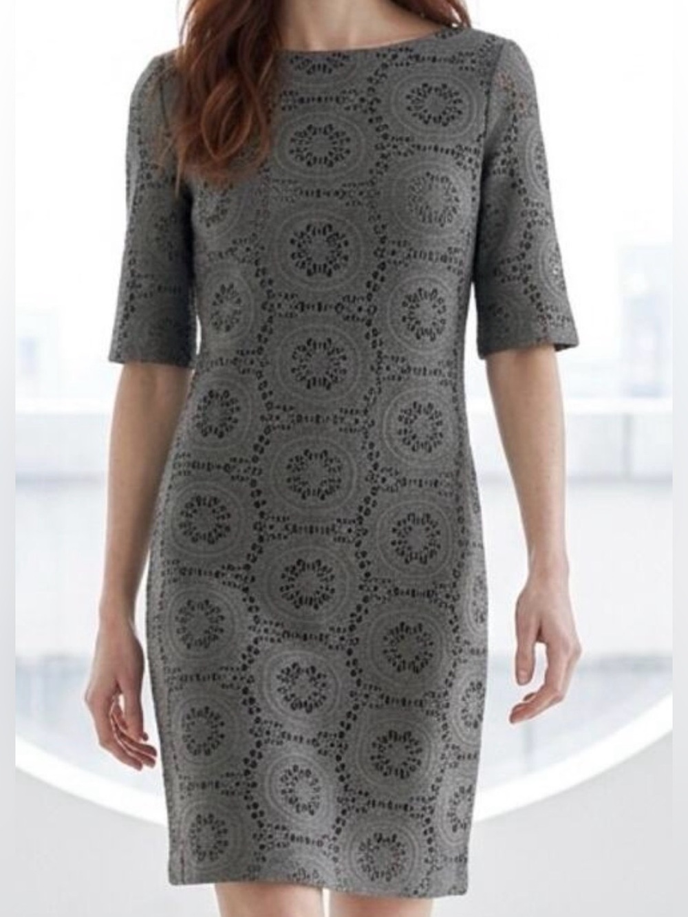Adrianna Papell Gray Crochet Lace Sheath Dress